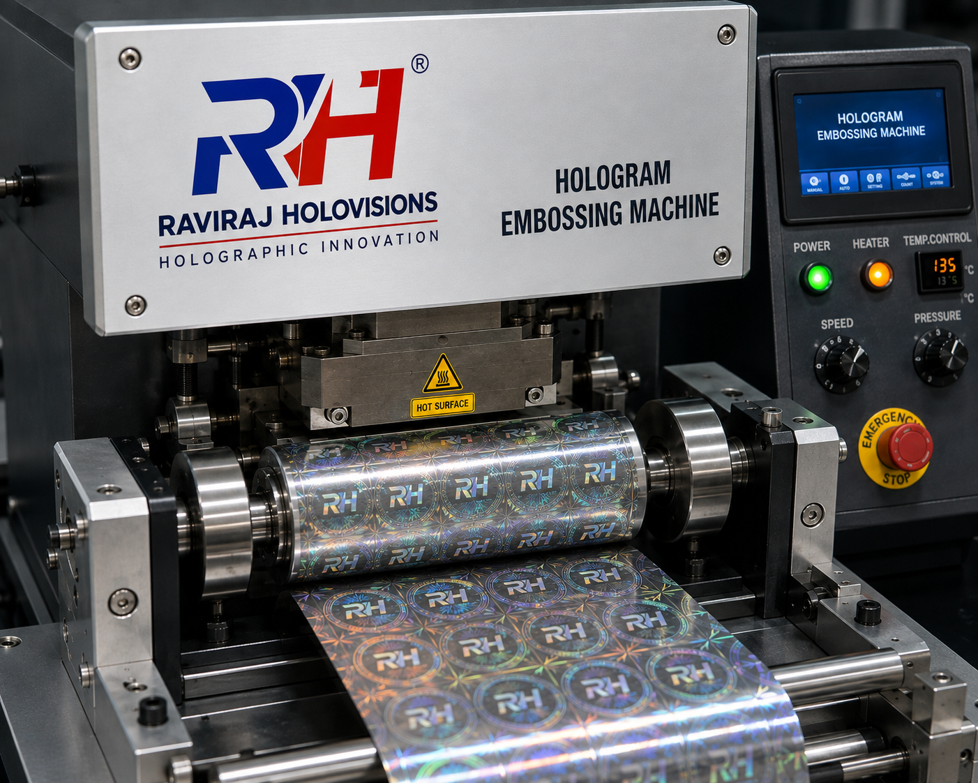 Narrow web hologram embossing machine