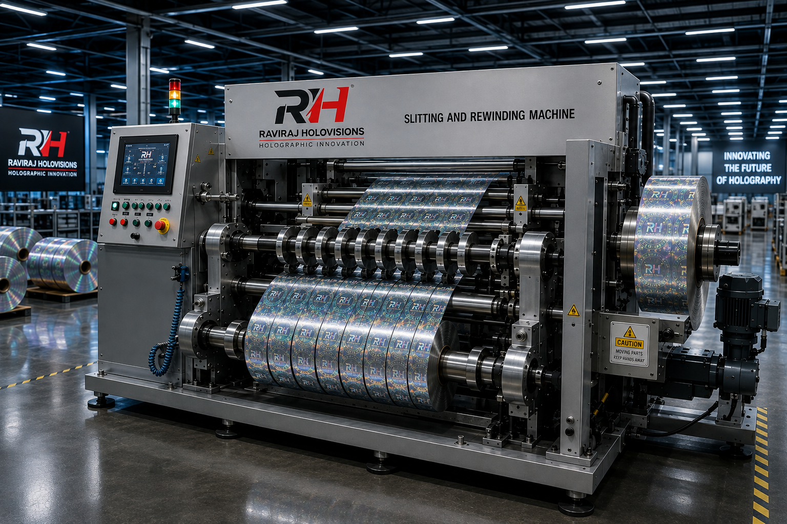 Hologram slitting and rewinding machine