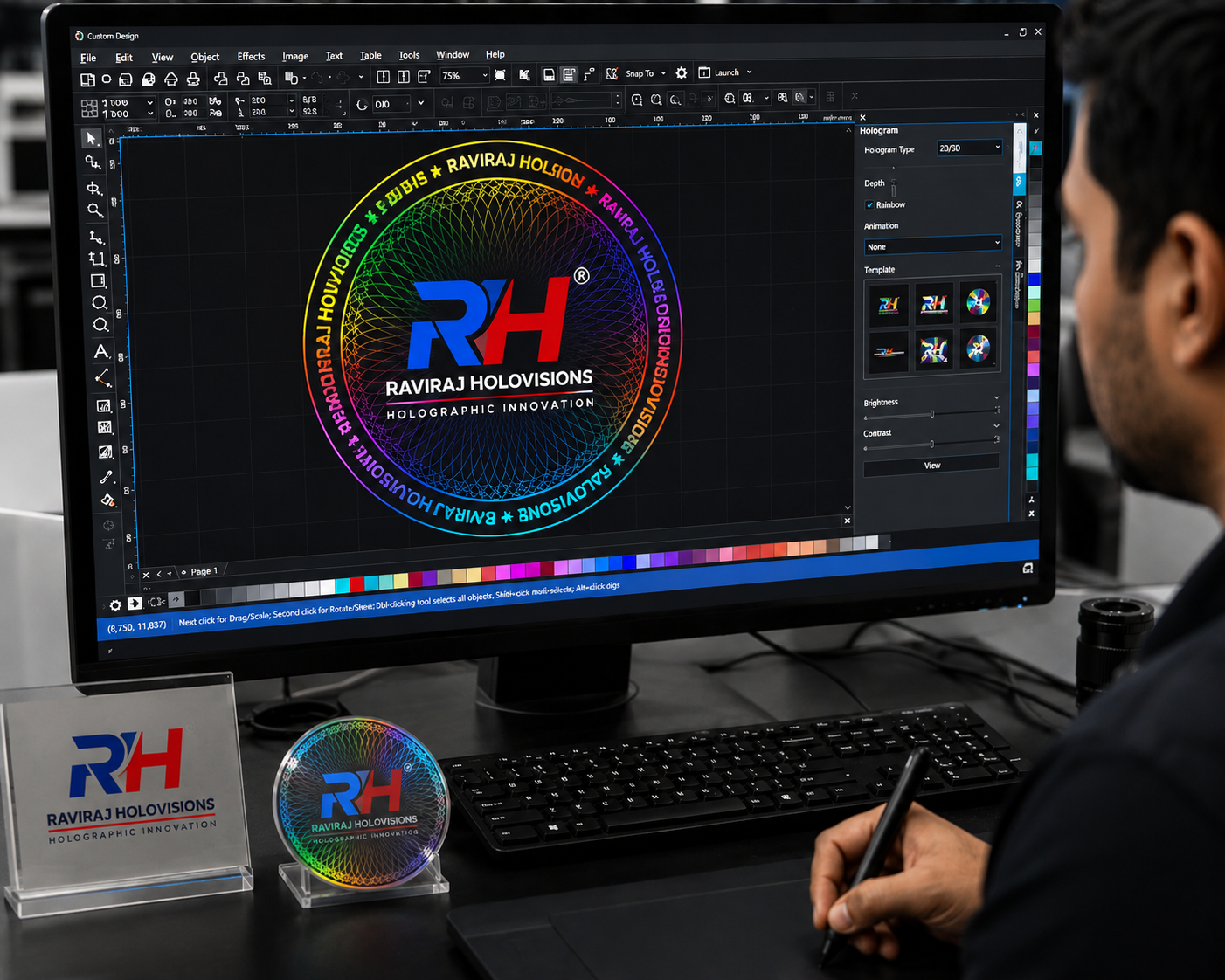 Hologram artwork designing workstation