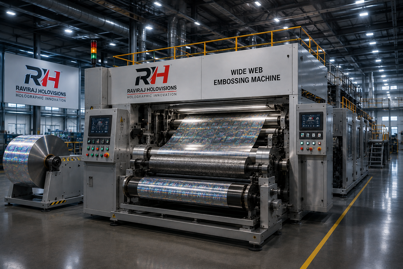Wide web hologram embossing machine