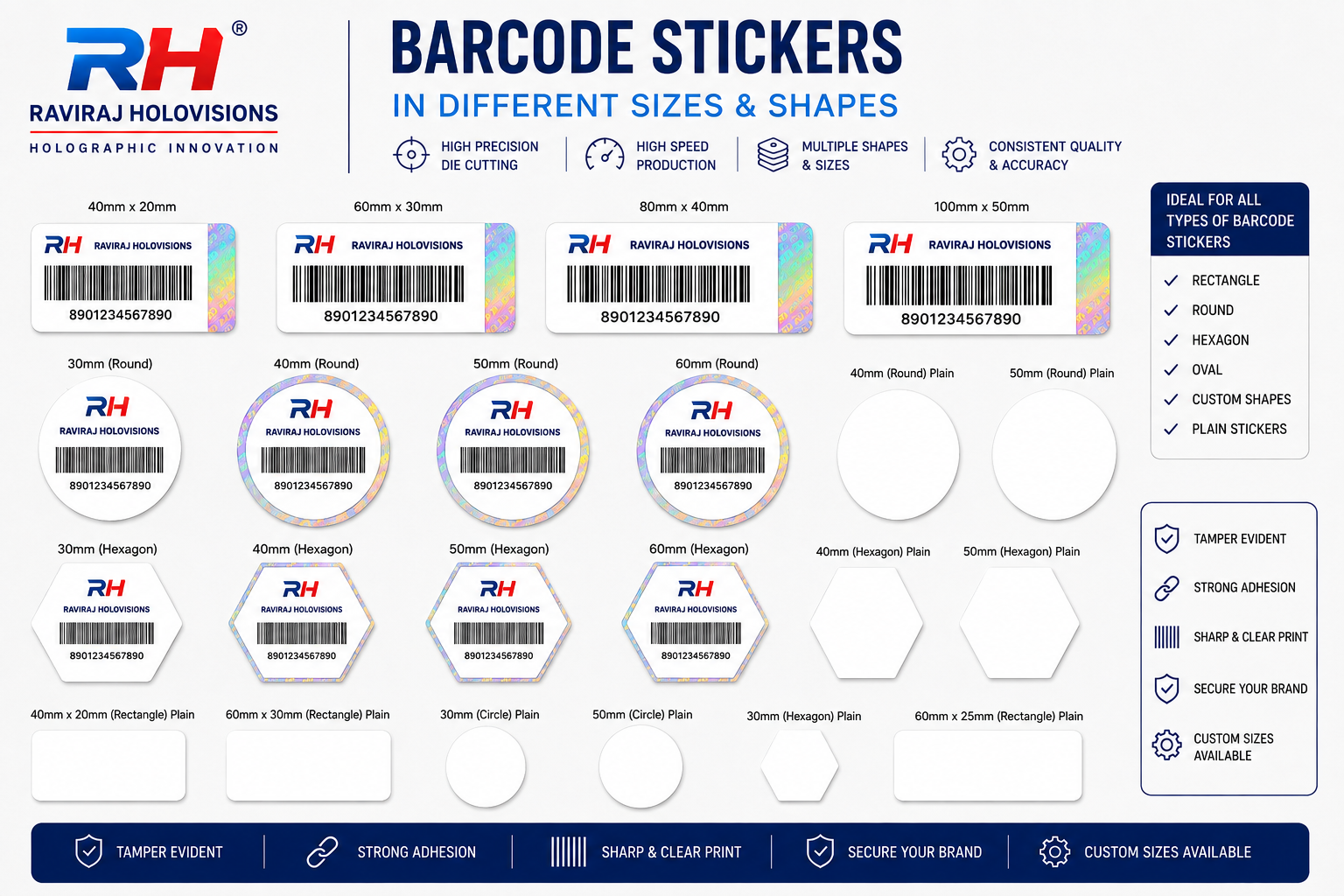 Barcode stickers in different sizes and shapes