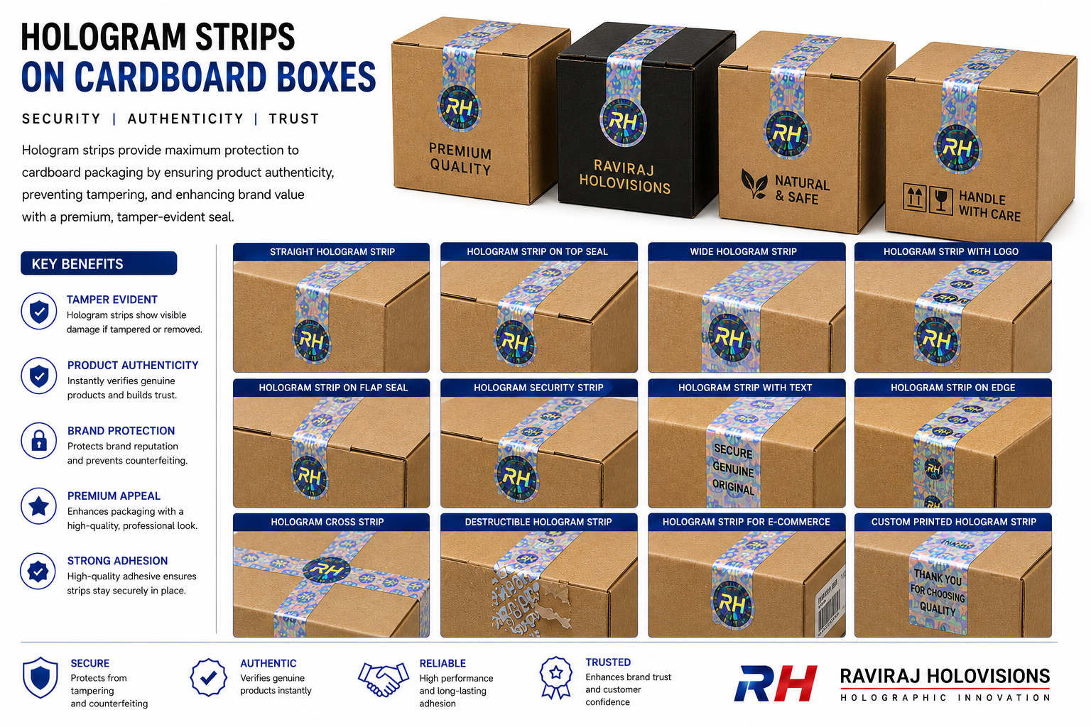 Hologram strips on cardboard boxes